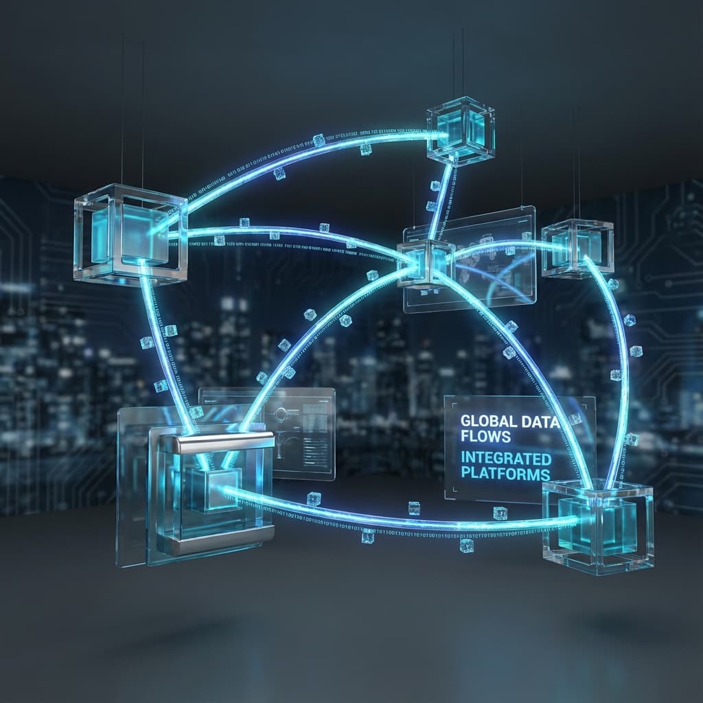 Modern data flow visualization showing integrated systems